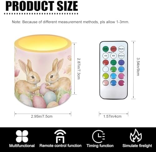Pack of 4 Easter Day Flameless Candles with Remote Battery Operated Candles with Timer Flickering LED Elictric Pillar Tealights for Party Decorations, Easter Egg Bunny Tulip - Image 3
