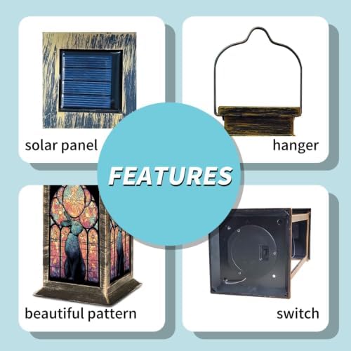 Solar Lantern Mid Century Modern Stained Outdoor Waterproof Garden Hanging Lantern Solar Powered Lighting Outside Solar Light for Patio Yard Camping, Gifts for Women Mom - Image 5