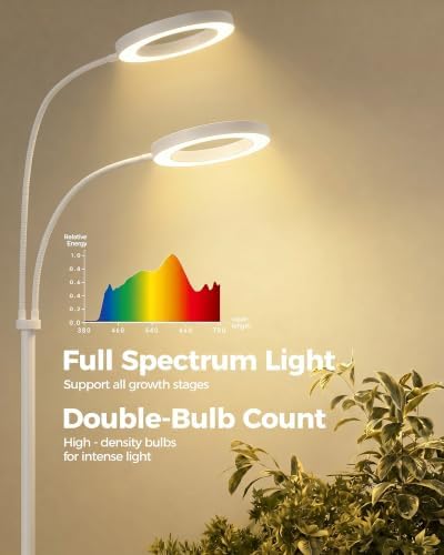 Bamworld Grow Lights for Indoor Plants, 2 Head Full Spectrum Plant Lights - Image 5