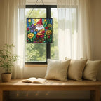 Spring Garden Gnome Stained Glass Suncatcher – Square Hanging Window Panel for Home or Greenhouse – Whimsical Glass Art Gift for Garden Lovers, Christmas, Halloween, Father Days lee1cz - Image 7
