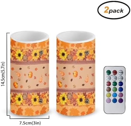 Set of 2 Flameless Candles with Remote Sunflower Maple Leaves Battery Operated Candles with Timer Flickering LED Elictric Pillar Lights for Autumn Theme Home Decor - Image 2