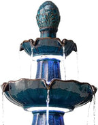 Glitzhome Outdoor 3 Tier Pedestal Fountain with LED Light & Pump - 45.25" H, Ceramic Turquoise Water Fountains Waterfall Large Floor-Standing Garden Fountain for Patio, Lawn, Backyard - Image 5