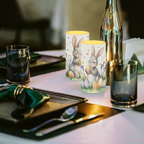 Floral Bunny Easter Egg Flameless Candles Battery Operated Candles with Timer Remote Control LED Pillar Lights for Easter Day Party Home Decorations - Image 3