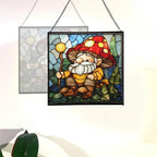 Gnome with Mushroom Maintenance Stained Glass Suncatcher – Square Hanging Window Panel for Home, Garden, Nursery, Halloween, Christmas, Memorial Day – Whimsical Glass Art Gift for Gnome Lovers v7uvc0 - Image 4