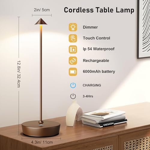 2P Cordless Rechargeable Led Table Lamp Battery Operated Light Coffee - Image 3