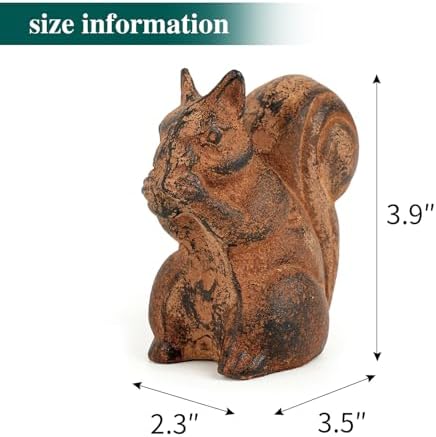 Sungmor Cast Iron Rust Squirrel Statue, Multi-Purpose Paperweight Doorstop - Image 6