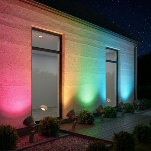 GOODSMANN RGBW Low Voltage LED Spotlight Color Changing Landscape Light 12V-15V 12W 650 Lumen Outdoor Spot Light 9 Lighting Modes Aluminum Flood Light with Cable Connector and Metal Spike Stake - Image 3