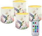 4 Pack Flickering Flamless Candles with Remote Battery Operated LED Pillar Candles with Timer for Indoor Outdoor Wedding Dining Room Home Decorations, Floral Hummingbird Butterfly by Merkmak