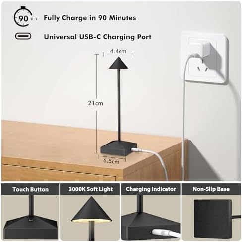 3 Pack Small Black Rechargeable Cordless Table Lamps Dimmable - Image 4