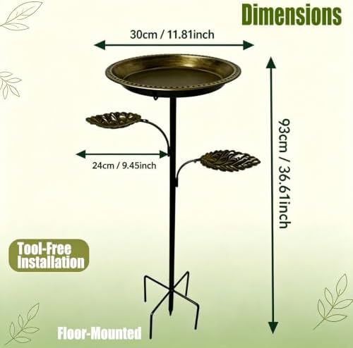 Outdoor Bird Bath with 2 Feeders Included, 12 Inch Bowl 36 Inch Tall Vintage Copper 5-Prong Stake Weatherproof Birdbaths for Backyard Decor - Image 2