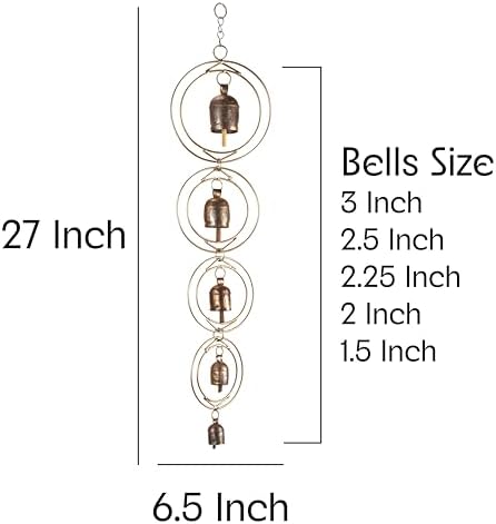 27" Metal Wind Chimes for Outside with 5 Tuned Bells – Rustic Gold Outdoor Garden Decor – Windchimes for Outdoors Yard Decorations Deep Tone Chimes – Garden Decor for Outside with Decorative Bells - Image 2