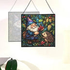 Gnome and Hedgehog Friends Stained Glass Suncatcher – Square Hanging Window Panel for Home or Greenhouse – Whimsical Glass Art Gift for Garden Lovers, Christmas, Halloween, Father Days G365BU - Image 4