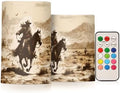 YETTASBIN Western Desert Cowboy Flameless Candles with Remote Control and Timer, Adjustable Brightness Long Lasting Battery Operated LED Pillar Candles for Indoor Outdoor Party Home Decor, 2 Pack by Unknown