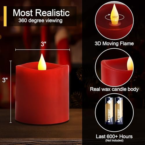 3x3 Flameless Candles with Remote Set of 3, 3 inch Battery Candles Flickering with Timer, LED Pillar Candle for Suitable for Suitable for home, wedding decoration, holiday party - Red - Image 2