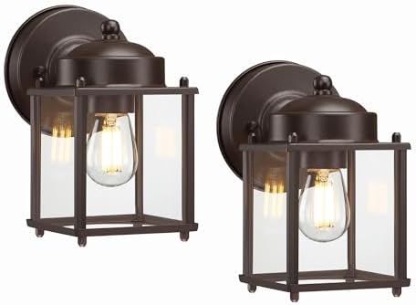 LIT-PaTH Outdoor Wall Light Fixture, Anti-Rust Metal Glass, Bronze, 2 Pack by LIT-PaTH