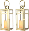TRIROCKS Set of 2 Stainless Steel Decorative Lantern 12'' High Metal Candle Holder Outdoor Candle Lantern with Tempered Panels for Home Decor Living Room Parties Events Tabletop Indoor Outdoor (Gold) by TRIROCKS
