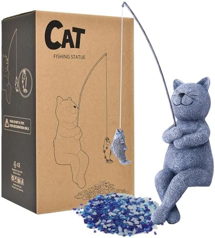 Goodeco Fishing Cat Garden Statue – 10" Poolside Statue with Glow Pebbles - Image 4
