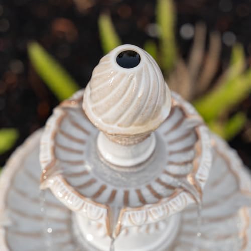 XBrand 47" H 3-Tier Freestanding Outdoor Ceramic Water Fountain with Leaf Details for Patio, Yard and Garden Decor, Beige with Pump for Outdoor Spaces - Image 4