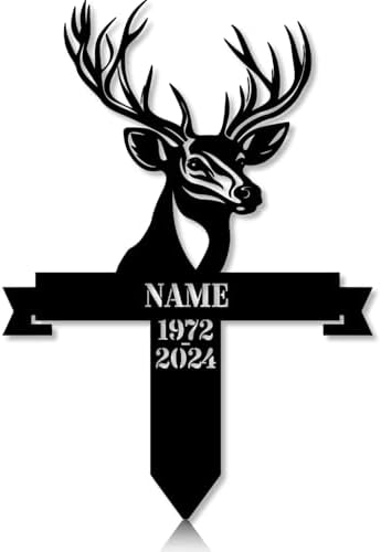 Personalized Hunter Grave Marker Deer Antlers Memorial Garden Stake 8-24 inch Hunter Dad Loss Gift, Hunter Memorial Gift Loss of Loved One (Deer Antlers) by Linktee