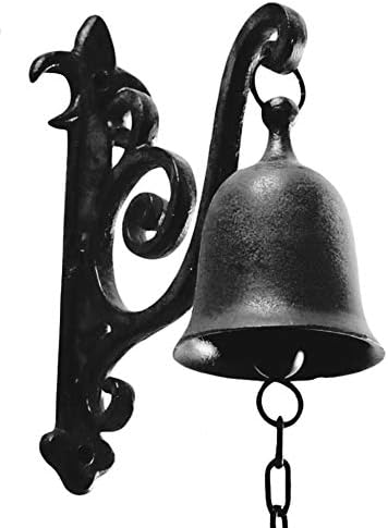 Vintage Cast Iron Dinner Bell as Entry Door Bell, Outside Hanging Decor or Indoor Decoration Wall Antique Farm and Front Gate Bell, Jet Black by Deconoor