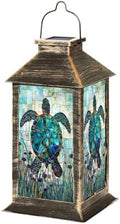 Solar Lanterns Outdoor Waterproof Graceful Teal Stained Glass Sea Turtle Illustrated Anemones Hanging Solar Light Outside Lights for Patio Yard House Lawn Decor Birthday Gifts for Women Mom by Unknown