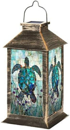 Solar Lanterns Outdoor Waterproof Graceful Teal Stained Glass Sea Turtle Illustrated Anemones Hanging Solar Light Outside Lights for Patio Yard House Lawn Decor Birthday Gifts for Women Mom by Unknown