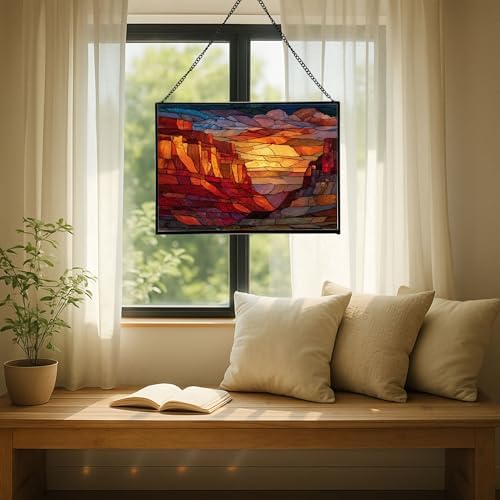 Sunrise Breaking Over Canyon Ridge Rectangular Stained Glass Suncatcher – Hanging Window Panel with Animal & Nature Scene – Vibrant Glass Art Gift for Wildlife, Fantasy, Nature Lovers eyk23X - Image 7