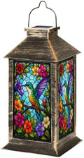 Solar Lantern Colorful Stained Glass Artwork Hummingbirds Garden Hanging Lantern Waterproof Solar Powered Lighting Outdoor Table Lamp for Patio Yard Memorial Gifts Grave Decorations for Cemetery by Unknown