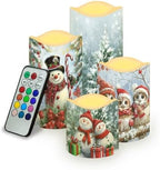 Cute Snowman Owl Flickering Flameless Candles with Remote LED Pillar Candles Battery Operated with Timer Color Changing Electric Candles for Table Christmas Decorations by Uorisanigo