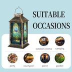 Solar Lantern Art Stained Glass Window Majestic Lotus Flower Outdoor Waterproof Garden Hanging Lantern Solar Powered Lighting Outside Table Lamp for Patio Deck Camping 1 Pack - Image 5