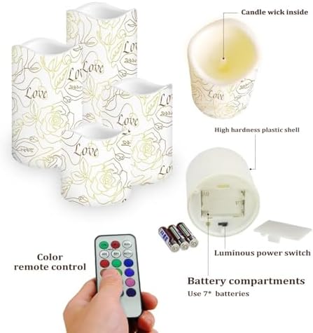 Rose Love Pillar Candles Battery Operated Color Changing Flameless Candles with Remote Timer LED Candles with Flickering Flame Indoor Outdoor Home Table Wedding Decor Set of 4 - Image 3