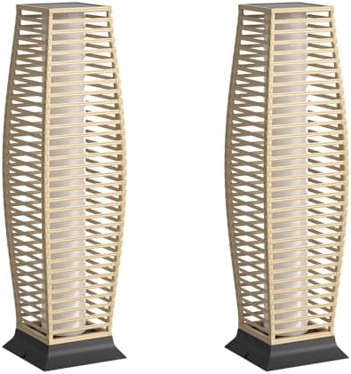 Wicker Solar Outdoor Floor Lamp Set of 2, Natural, Horizontal by Pationate