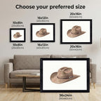 Framed Canvas Wall Art Watercolor Cowboy Hat Brown Earthy Minimalist Canvas Print Poster Black Frame Wall Decor for Bedroom Office Rustic Decor, Southwest Art - Inch 12x16 - Image 3