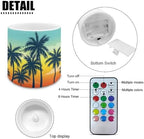 Flameless Votive Candles Sunset Glow Palm Coconut Tree Pattern 4 Pcs LED Pillar Candle Tealights Long Lasting with Remote Timer for Indoor Outdoor Coastal Home Decoration - Image 6