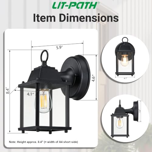 LIT-PaTH Outdoor Wall Light Fixture, Aluminum Glass, Black, 2 Pack - Image 6