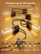 20FT ST40 LED Outdoor String Lights with 22 Shatterproof Vintage Edison Bulbs, Patio String Lights Waterproof for Backyard Porch Garden Balcony Party Bistro Decorations,2700K Warm White, Black Wire - Image 2