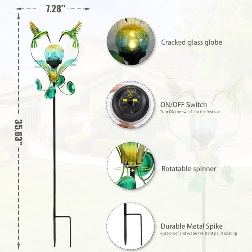 Decorative Solar Outdoor Light, Hummingbird Glass Globe Stake for Lawn Yard - Image 4