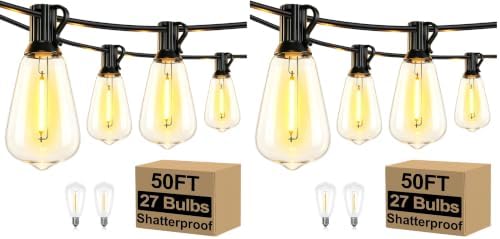 Brightever 50FT Outdoor String Lights 27 Bulbs, Waterproof Patio Lights (Pack of 2) by Brightever