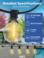 SUNSGNE 100Ft LED Outdoor String Lights - G40 Globe String Lights Waterproof Shatterproof with 52 Dimmable LED Bulbs for Room Party Bistro Pergola Tents, Black Wire - Image 2
