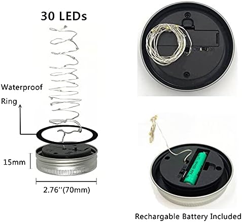 Solar Mason Jar Lights, 12 Pack 30 LED Fairy Star Firefly String Lids Lights with 12 Hangers for Patio Yard Garden Party Wedding Christmas Decoration(Jars Not Included) (12 Pack, Cool White) - Image 3