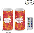 5.7" x 3" Battery Operated Candles with Timer Happy Thanksgiving Flameless LED Candles with Remote for Outdoor Lanterns Maple Leaves Electric Fake Plastic Pillar Lights Bulk Set of 2 - Image 2