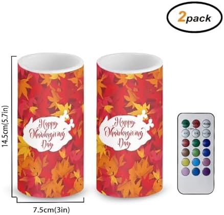 5.7" x 3" Battery Operated Candles with Timer Happy Thanksgiving Flameless LED Candles with Remote for Outdoor Lanterns Maple Leaves Electric Fake Plastic Pillar Lights Bulk Set of 2 - Image 2