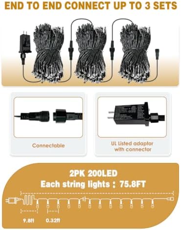2 Pack Extendable Multicolor Christmas String Lights Indoor Outdoor 400 LED - Image 7