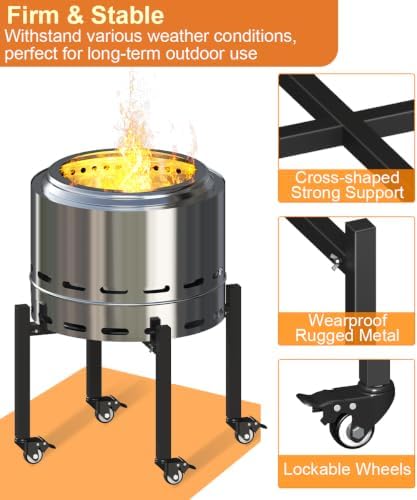 Garbuildman 15-27 Inch Universal Rolling Firepit Stand for Solo Stove Bonfire Ranger Yukon & Other 15-27" Outdoor Fire Pit, Metal Fire Pit Accessory for Outside Patio Camping Fireplace Tools, Black - Image 4
