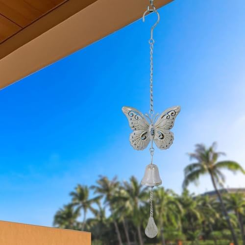 Butterfly Outdoor Dinner Bell, Clear Melodious Sound, Hanging Decor for Door Garden Tree Home Decoration(White Butterfly) - Image 4