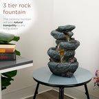 Alpine Corporation TZL418 14" 3 Tier Rock Fountain with LED Lights, Elegant Cascading Water Feature for Tabletop, Indoor Decor, Relaxing Stone Waterfall for Home & Office, Gray - Image 4