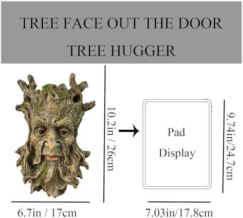Tree Face Statue Outside Yard Outdoor Decoration, Fairy Tree Face Decor and Yard Decorations Clearance, Whimsical Wallmount Old Man Art with Moss, Fence Hanging Sculpture Orantments, 6.7" x x 9.8" - Image 4