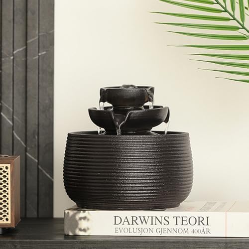 Outdoor and Indoor Water Feature Fountain Waterfall Tabletop Desktop mini Ceramic Garden Fountain (Black A172) - Image 2