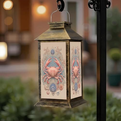 Solar Lantern Outdoor Waterproof Watercolor illustrations marine animals octopus seahorse crab starfish Garden Decor LED Hanging Solar Lights Tabletop Lamp Gifts for Women Mom Outside Yard Patio Porch by DERUINVAIO