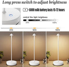 2Pack Rechargeable Cordless Table Lamp, Portable Powered LED Battery 6000mAh Metal USB Desk Lamp, 3 Levels Brightness Light for Restaurants Outdoor (2pack White) - Image 4